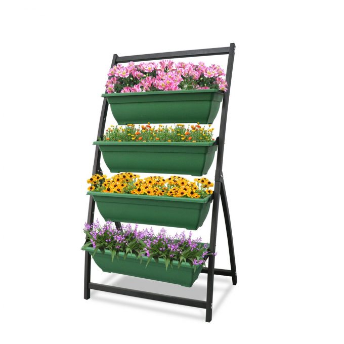 4-tier green flower rack with flower pot, movable multi-tier planting stairs, indoor and outdoor garden balcony