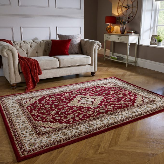 Antalya Traditional Rug Red, Beige and White