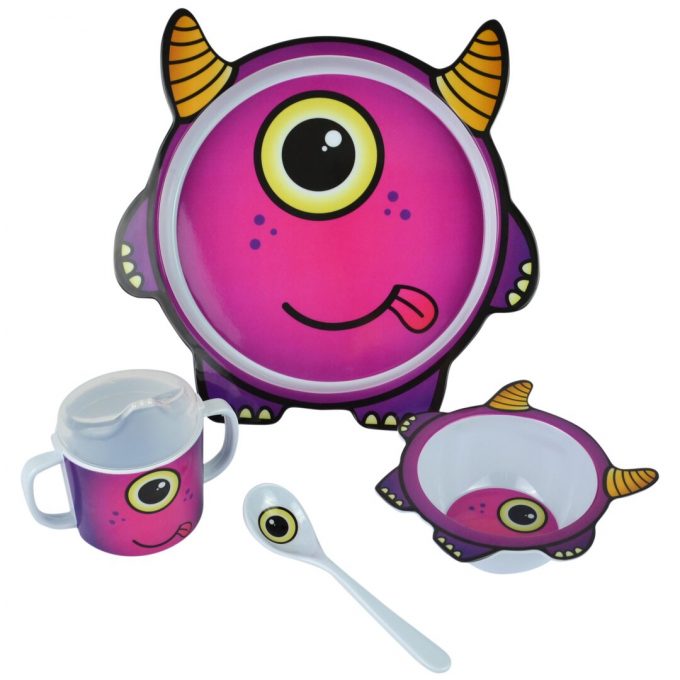 Bert the Monster Children 4 Piece Melamine Dinnerware Set, Service for 1