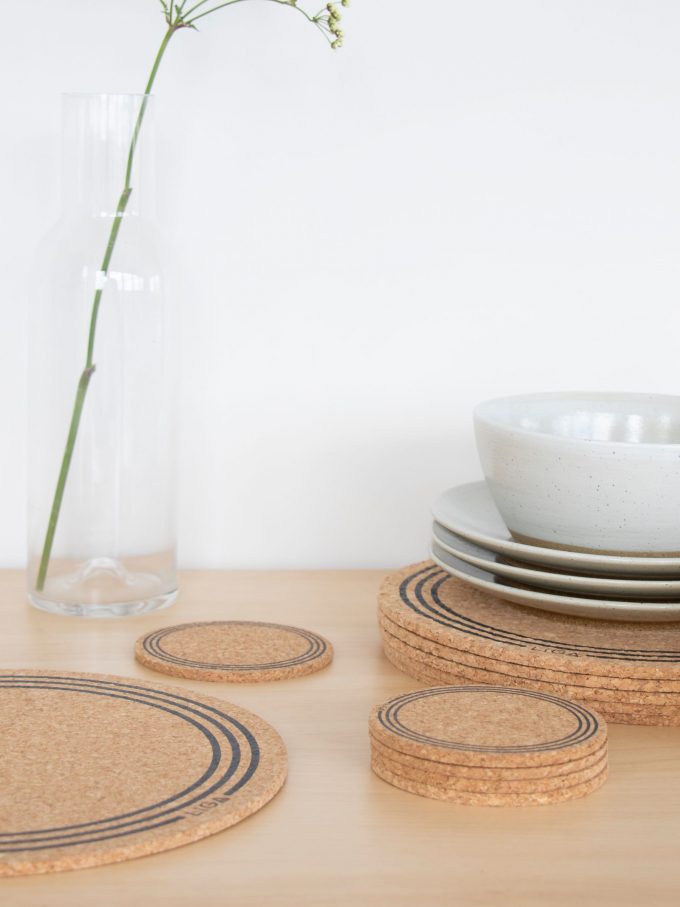 LIGA Cork Printed Round Placemats, Set of 6, Natural