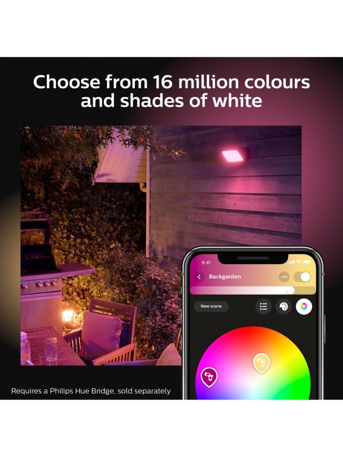 Philips Hue White and Colour Ambiance Discover LED Smart Outdoor Floodlight, Black