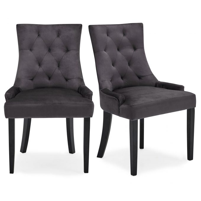 Regent Set of 2 Dining Chairs Grey Velvet Grey