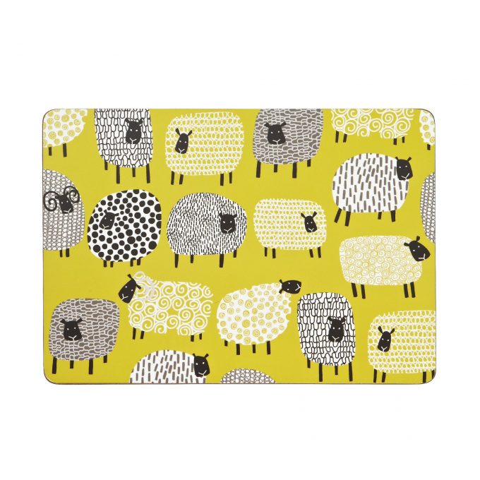 Set of 4 Ulster Weavers Dotty Sheep Placemats Yellow, Black and White