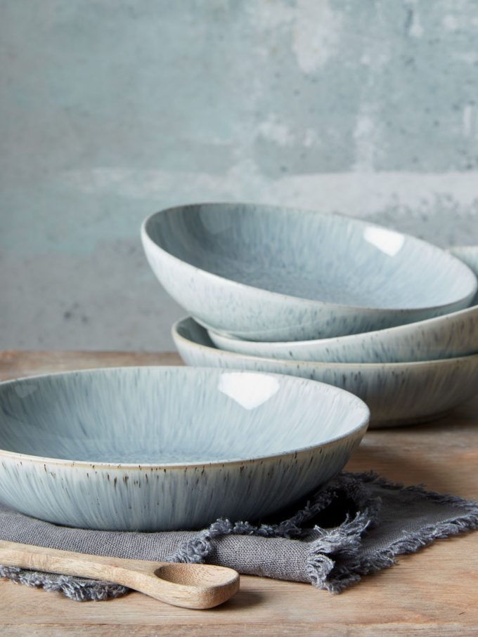 Denby Halo Speckle Stoneware Pasta Bowls, Set of 4, 22cm, Grey