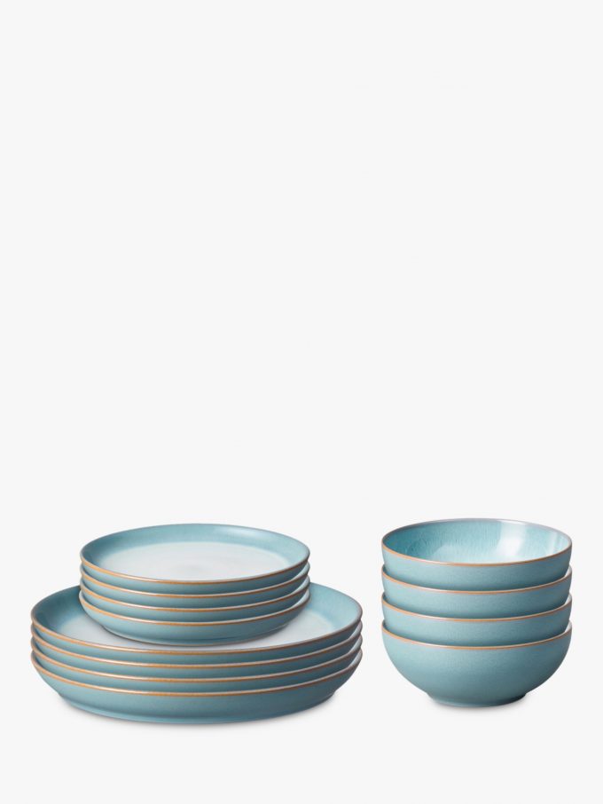 Denby Azure Haze Coupe Dinnerware Set, Blue, 12 Pieces