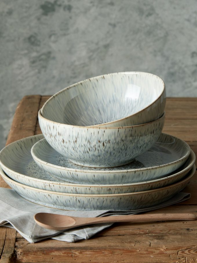 Denby Halo Speckle Stoneware Medium Coupe Plates, Set of 4, 21cm, Grey