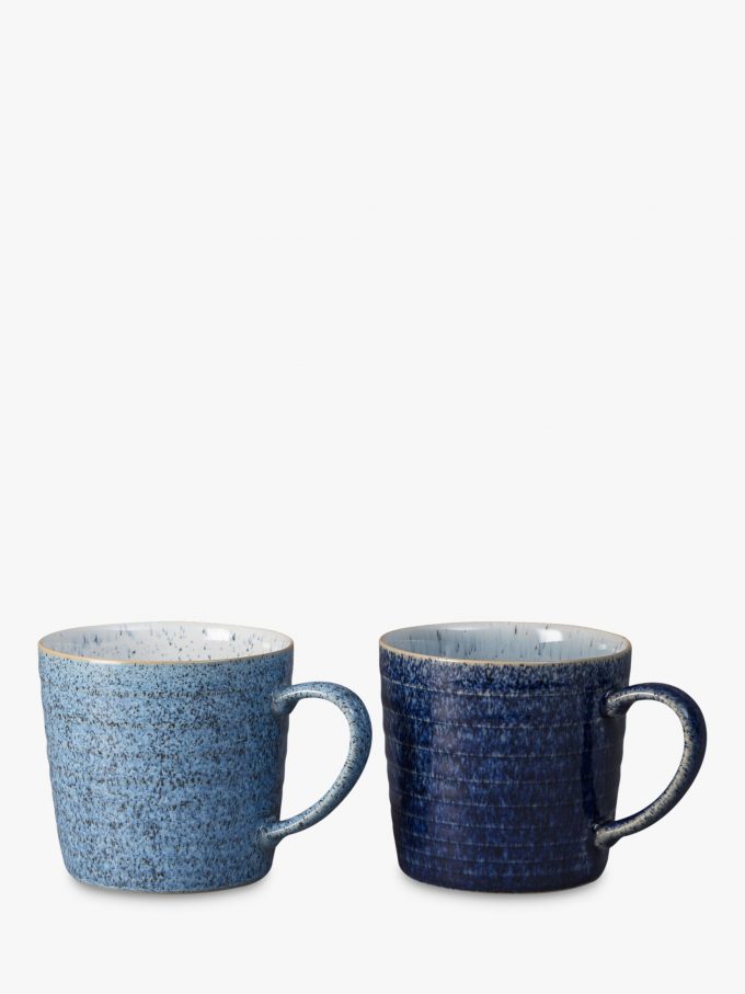 Denby Studio Blue Ridged Mugs, 400ml, Set of 2