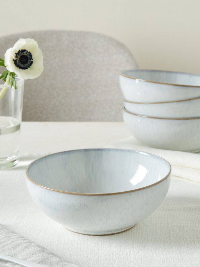 Denby White Speckle Stoneware Cereal Bowls, Set of 4, 17cm, White