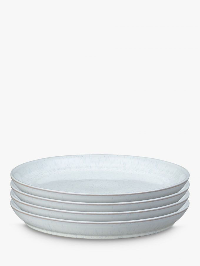 Denby White Speckle Stoneware Coupe Dinner Plates, Set of 4, 26cm, White