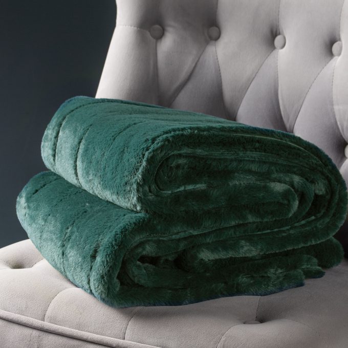 Emerald Faux Fur Throw Blanket, Green | Barker & Stonehouse