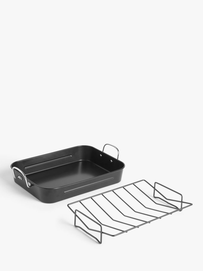 John Lewis Non-Stick Carbon Steel Roaster & Rack, L43cm