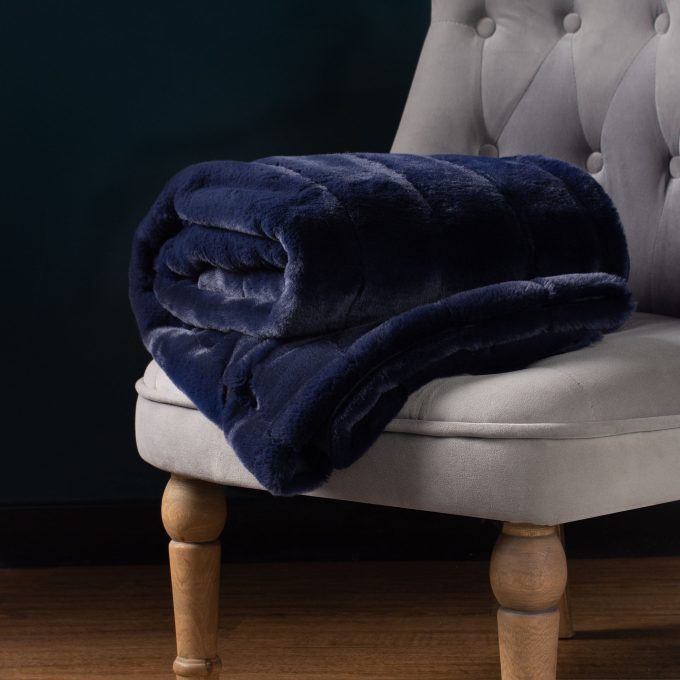 Navy Faux Fur Throw Blanket, Blue | Barker & Stonehouse