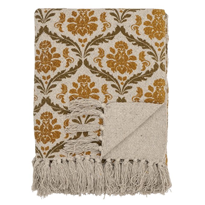 Ochre Patterned Throw Blanket, Yellow | Barker & Stonehouse