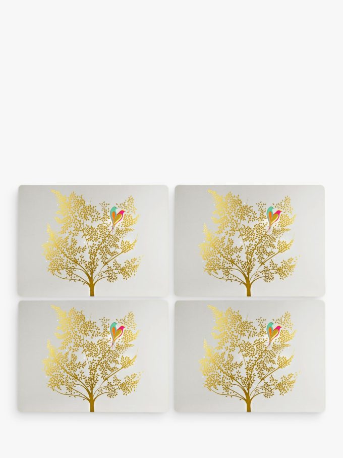 Sara Miller Large Cork-Backed Bird In Tree Placemats, Gold, Set of 4