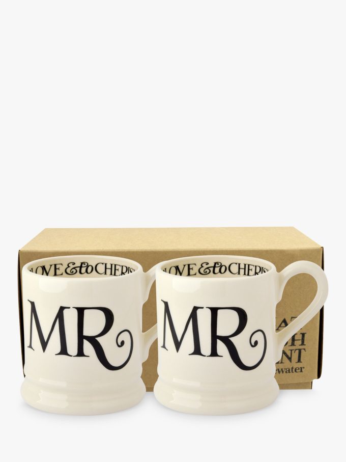 Emma Bridgewater Black Toast Mr & Mr Mugs, Set of 2, 310ml, Black/White