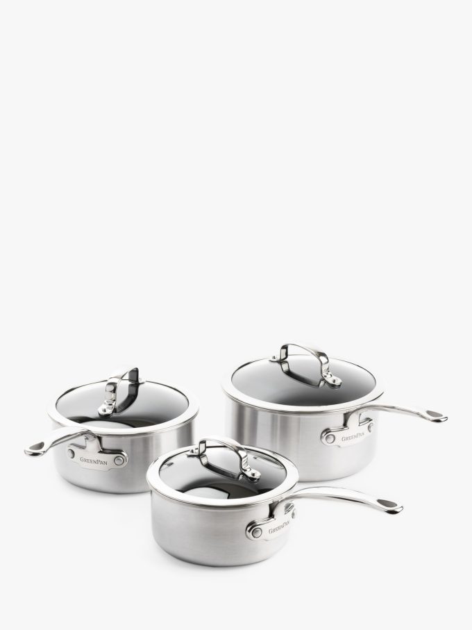 GreenPan Premiere Stainless Steel Ceramic Non-Stick Saucepan & Lid Set, 3 Piece