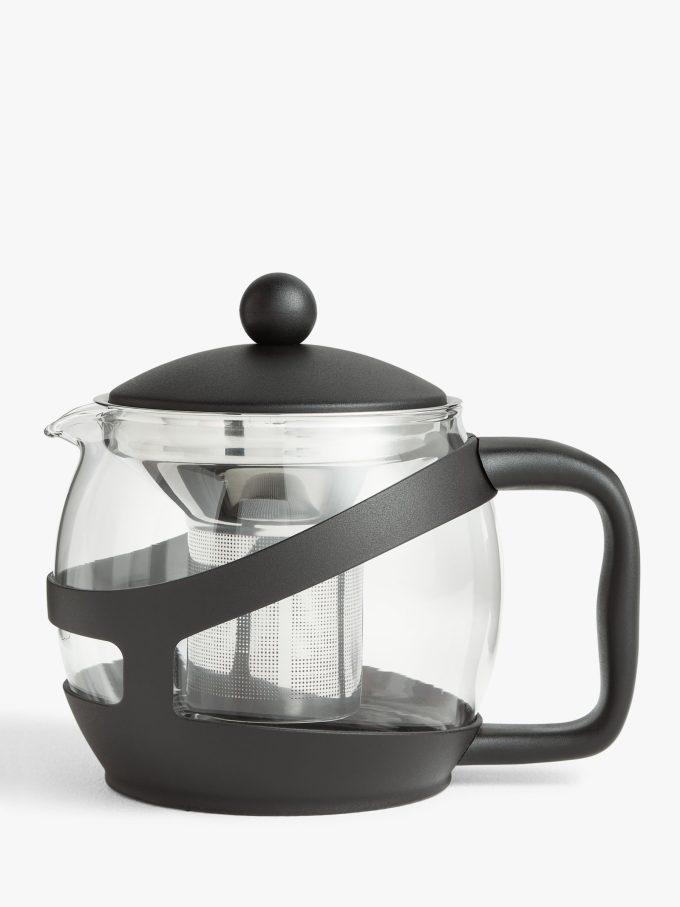 John Lewis ANYDAY 5 Cup Glass Teapot with Filter, 1.2L, Clear/Black