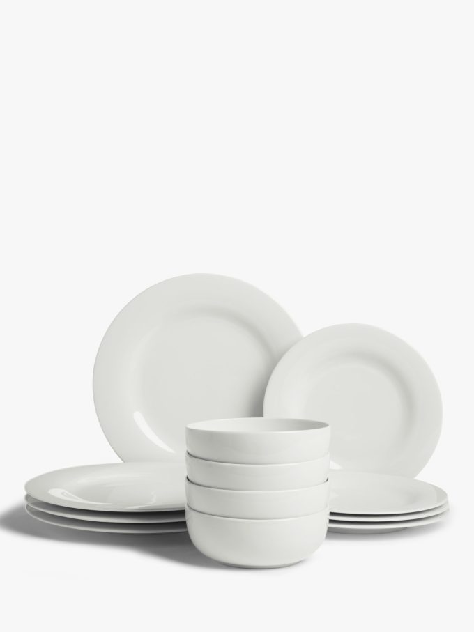 John Lewis ANYDAY Dine Round Rim Dinnerware Set, 12 Piece, White