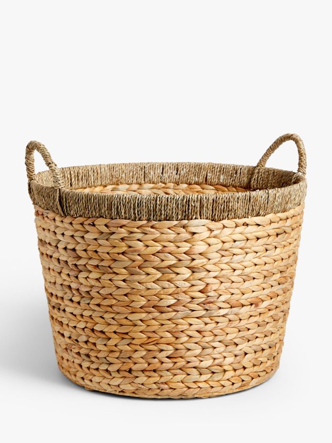 John Lewis Water Hyacinth Log Basket with Contrast Trim