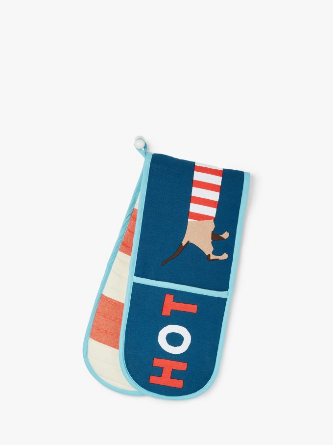 Joules Dachshund Hot Dog Double Oven Glove, Blue/Multi