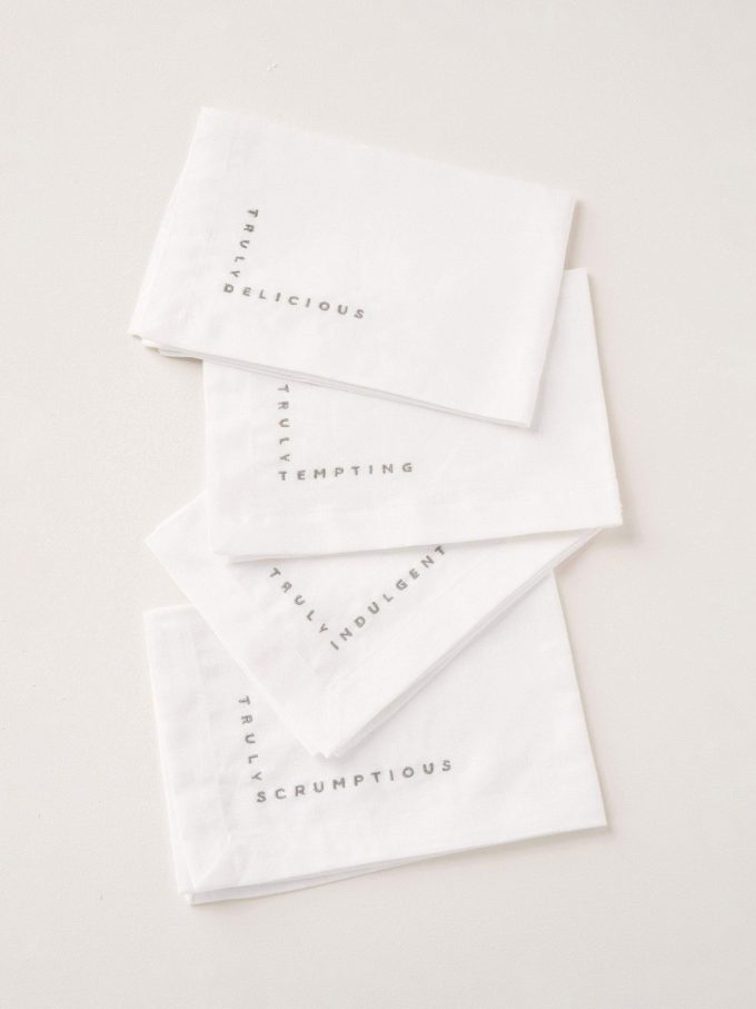 Truly Linen Cotton Blend Embroidered Napkins, Set of 4, White