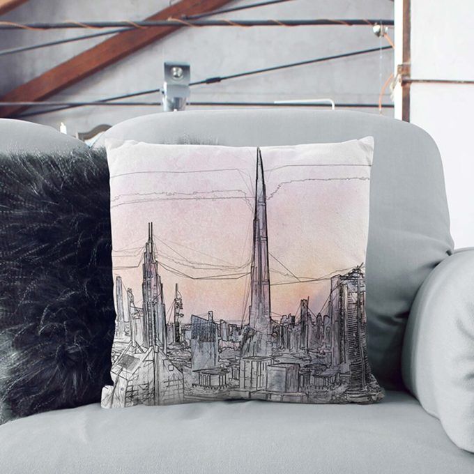 Dubai Skyline in Abstract Cushion with Filling