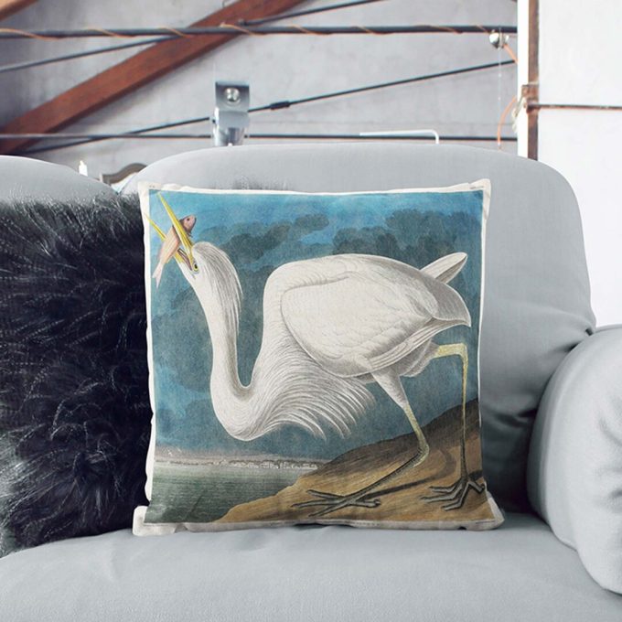 Great White Heron by John James Audubon Cushion with Filling